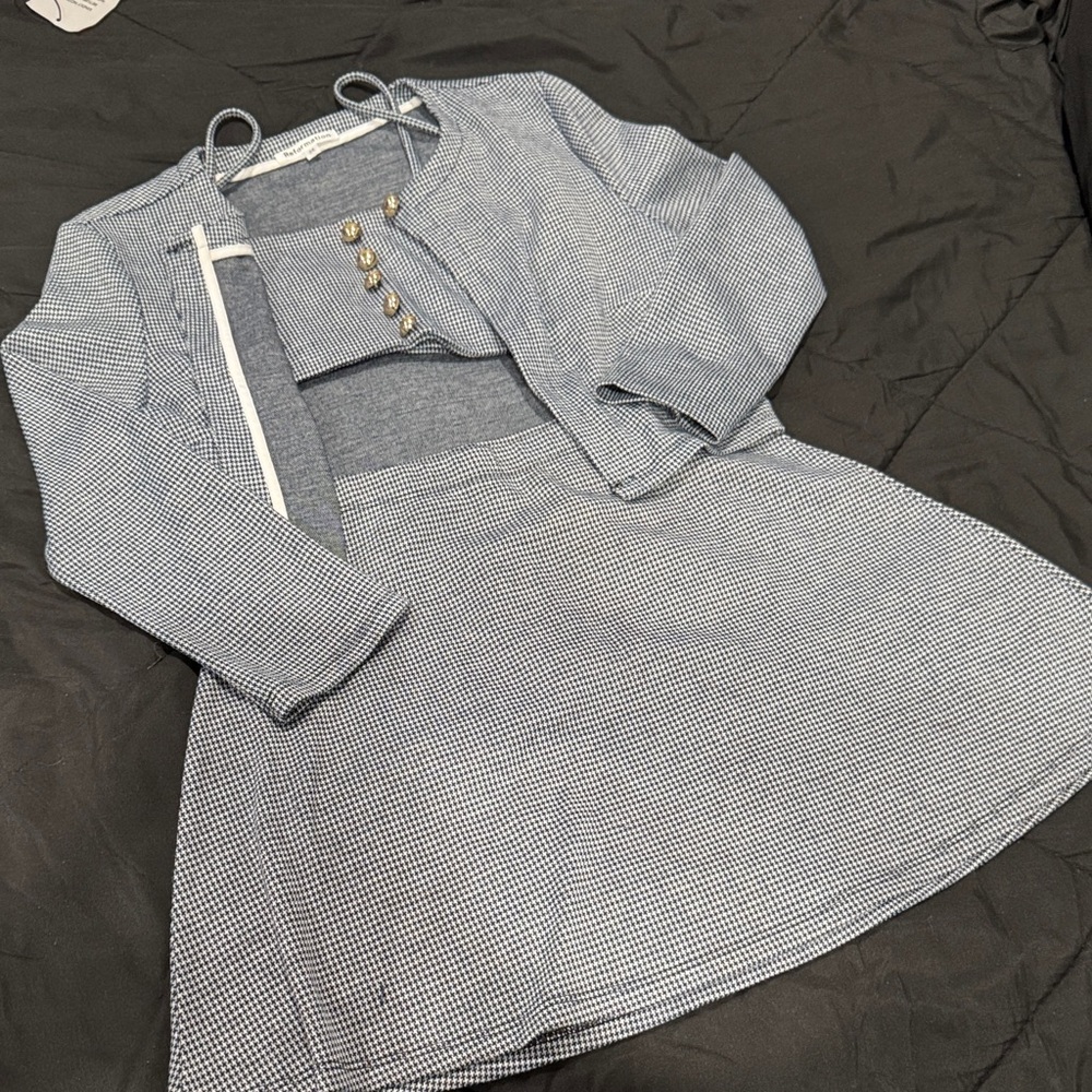 Reformation Navy and White Houndstooth Set